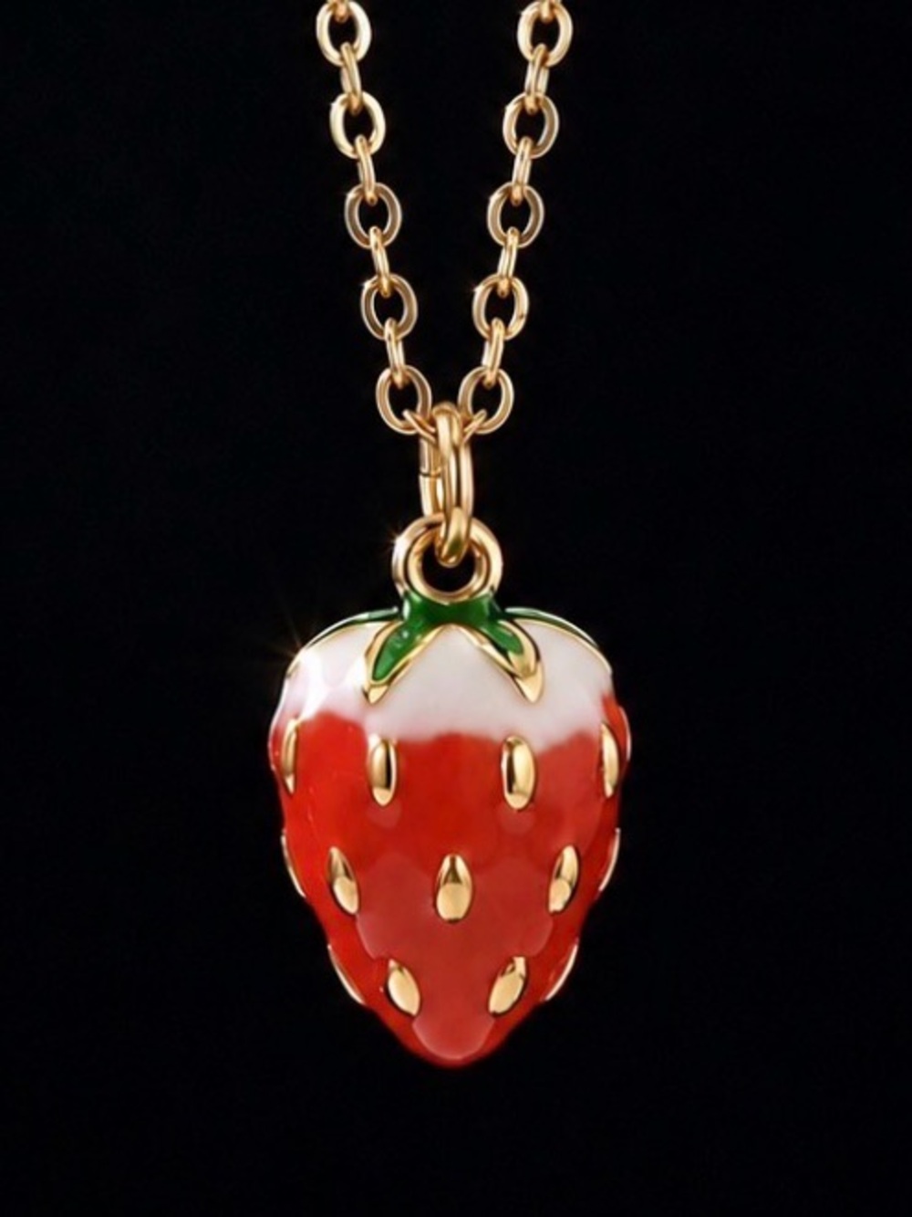 “Red Strawberry” Juicy Yummy Fruit Fruity Bumpy Seeds Kawaii Dainty Necklace